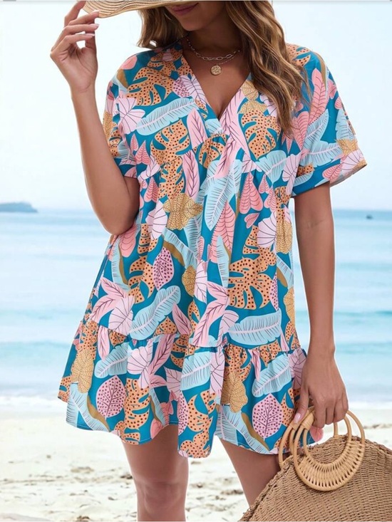 Dresses & Skirts - Boho floral print ruffle hem mini dress